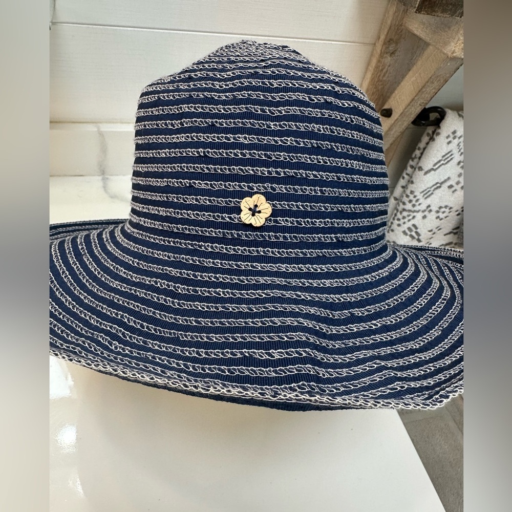 Panama Jack Navy and Cream Striped Hat